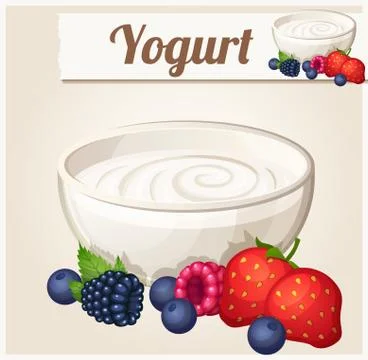 Yogurt with berries.  Detailed Vector Icon Stock Illustration