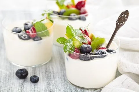 Yogurt with berries. Stock Photos