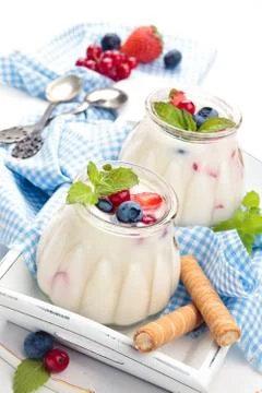 Yogurt with berries. Stock Photos