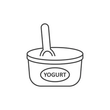 Yogurt container with a spoon icon in flat style. Dairy product background .. Illustrazione stock