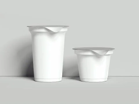Yogurt containers isolated on grey background. Blank boxes dessert. 3d rendering 库存插图