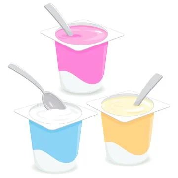 Yogurt containers with spoons. Vector illustration Stock Illustration