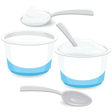 Yogurt containers with spoons. Vector illustration Stock Illustration