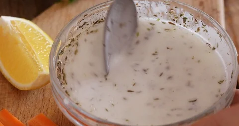 Yogurt dip making, close-up Stock Footage 104546099
