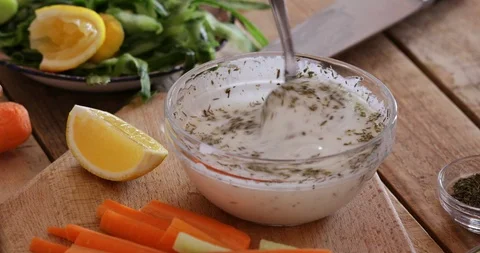 Yogurt dip making, close-up Stock Footage 104634977