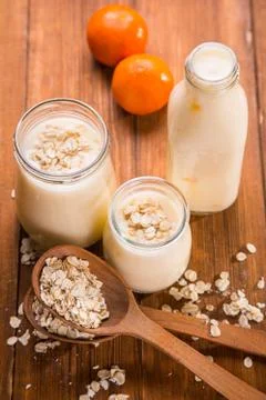 Yogurt with flakes Stock Photos