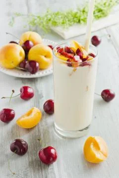 Yogurt with fruit Stock Photos