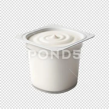 Yogurt in a plastic container isolated, creamy dairy snack with lid PSD Template