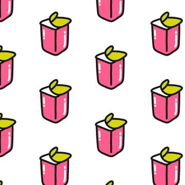 Yogurt seamless doodle pattern, vector color illustration Illustrazione stock