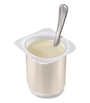 Yogurt with teaspoon, milk processing stage. illustration. Stock Illustration