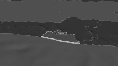 Yogyakarta, Indonesia. Bilevel elevation map with surface waters Illustrazione stock