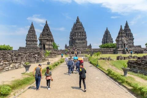 Yogyakarta, Java, Indonesia: Nov 15, 2017: Touist on Borobudur Temple during  Stock Photos
