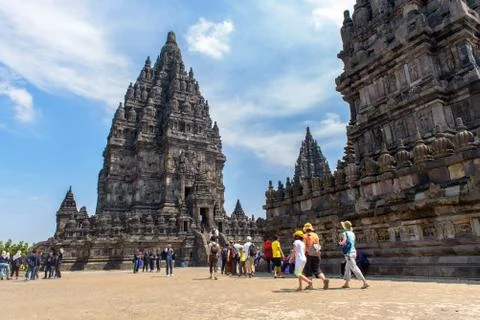 Yogyakarta, Java, Indonesia: Nov 15, 2017: Touist on Borobudur Temple during  Stock Photos