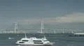 Yokohama Bay Bridge Tokyo Ferry Boat Passing Ferryboat Port Harbor Cruise Ship HD Footage