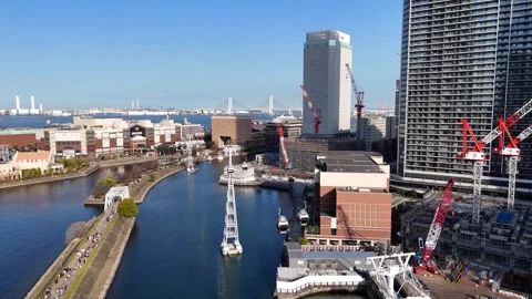 Yokohama City Development | Construction Cranes - 4K Aerial Video Stock Footage 333193983