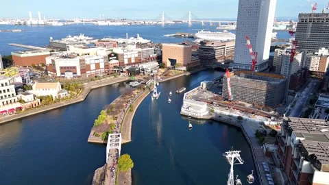 Yokohama Minatomirai | Ropeway And Construction - 4K Aerial Video Stock Footage 333194013