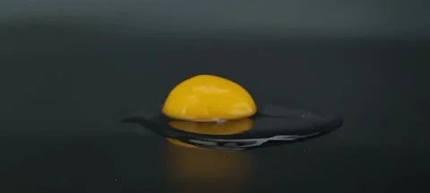 The yolk and white from a raw egg fall on a black plane. Stock Footage 220105831