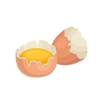 Yolk of chicken egg in broken shell. Fresh and healthy food. Eco product Stock Illustration