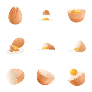 Yolk eggshell icon set, cartoon style Stock Illustration