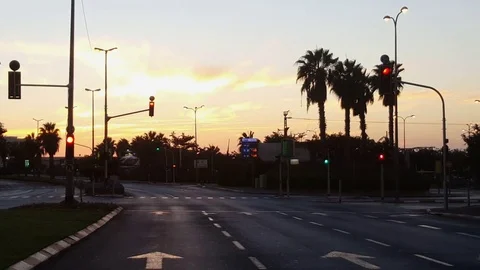 Yom Kippur evening 2016, Rokach road, street sign, empty road, traffic lights 스톡 동영상 80155873