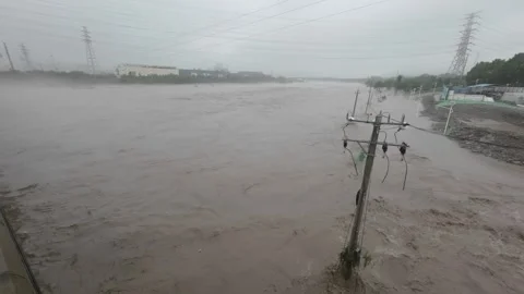 Yongding River flood Video stock 247158055