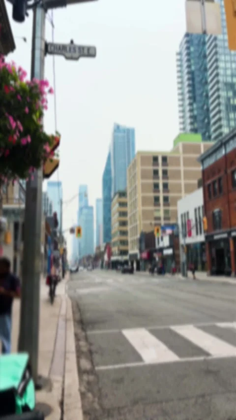 Yonge Street in Toronto features high-rise skyscrapers and contemporary building Video stock 344557859