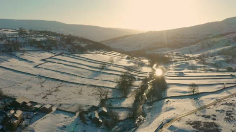 Yorkshire Dales Deepdale Winter Sunrise Aerial 3 4K ProRes422 Stock Footage