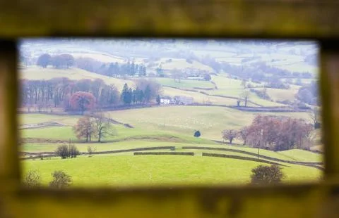 Yorkshire dales framed by gate Stock Photos