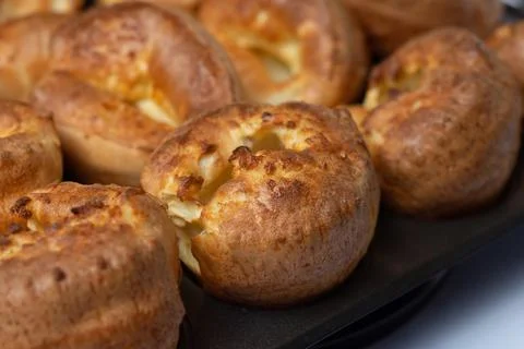 Yorkshire Pudding close up inside tray Stock Photos