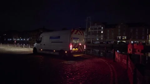 Yorkshire Water van, emergency lights, night call out. York. UK 5.9.2026 Stock Footage 346725735
