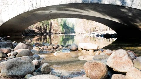 Yosemite Bridge with Water Reflection and Moving Shadows, Time Lapse Stock Footage 146564515