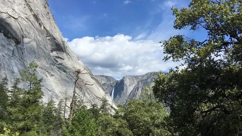 Yosemite distant waterfall from trail Stock-Footage 90278503