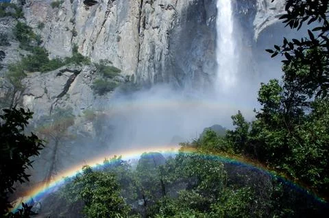Yosemite double rainbow waterfall Stock Photos