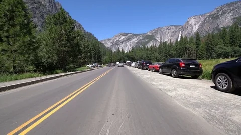 Yosemite Driving Plate Valley 03 Yosemite Falls Stock Footage