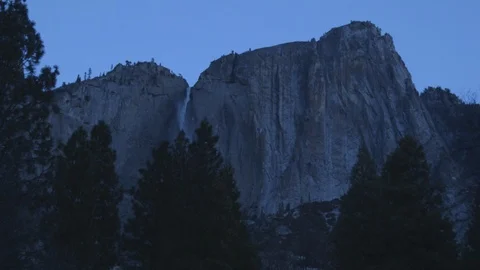 Yosemite Falls at Dusk Stock Footage 122401270