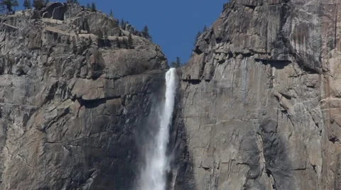 Yosemite Falls mid vertical pan Stock Footage 49405394