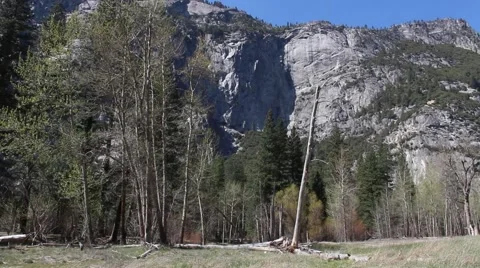Yosemite Falls Pan Stock Footage 49405439