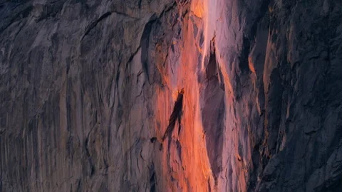Yosemite Firefall lighting by sunset sun, Yosemite National Park, California 스톡 동영상 245944001