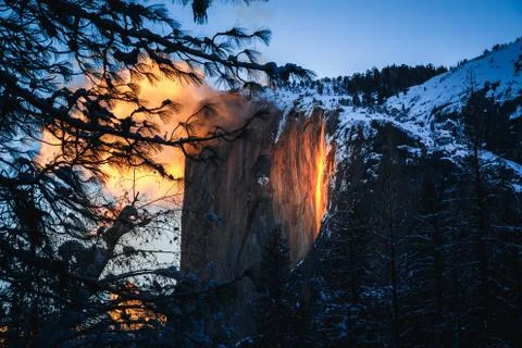 Yosemite Firefall at Sunset Stock Photos
