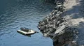 Yosemite Hetch Hetch Dam 96fps 02 Slow Motion boat by shore HD Footage