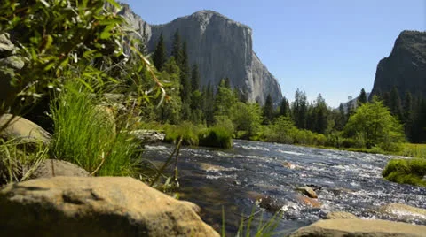 Yosemite LM12 Dolly CIrcular In R Valley View Merced River Bridalveil Fall Stock Footage