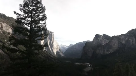 Yosemite Mountain Range with El Capitan in View, Gimbal Shot Stock Footage 145475570