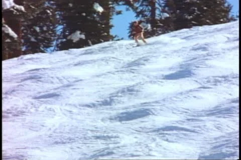 Yosemite National Park, California, skiing fast downhill, medium shot, turn Stock Footage