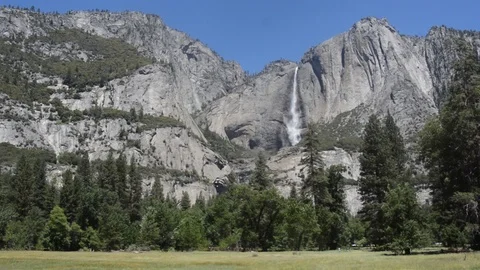 Yosemite Upper and Lower Falls Extreme Wide Video stock 91797217