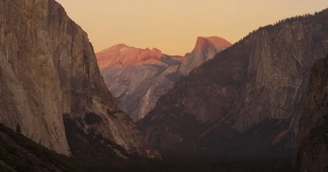 Yosemite Valley can be seen from tunnel viewpoint during sunset at the Yosemite Stock Footage 81622044