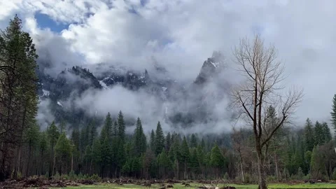 Yosemite Valley with Low Clouds and Fog Timelapse Stock Footage 131995283