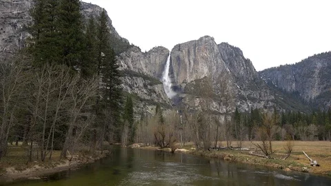 Yosimite Falls View from River Stock Footage 87928069