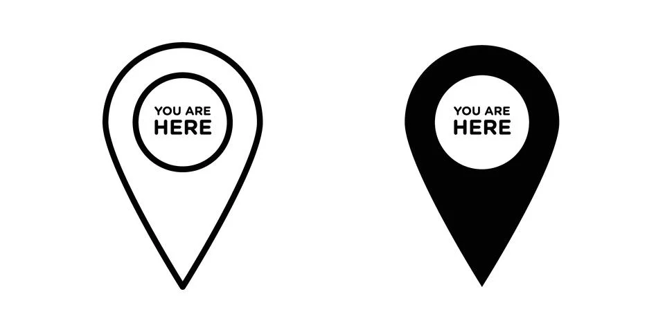 You are Here Pointer icon solid, line, and editable vector set. Stock Illustration