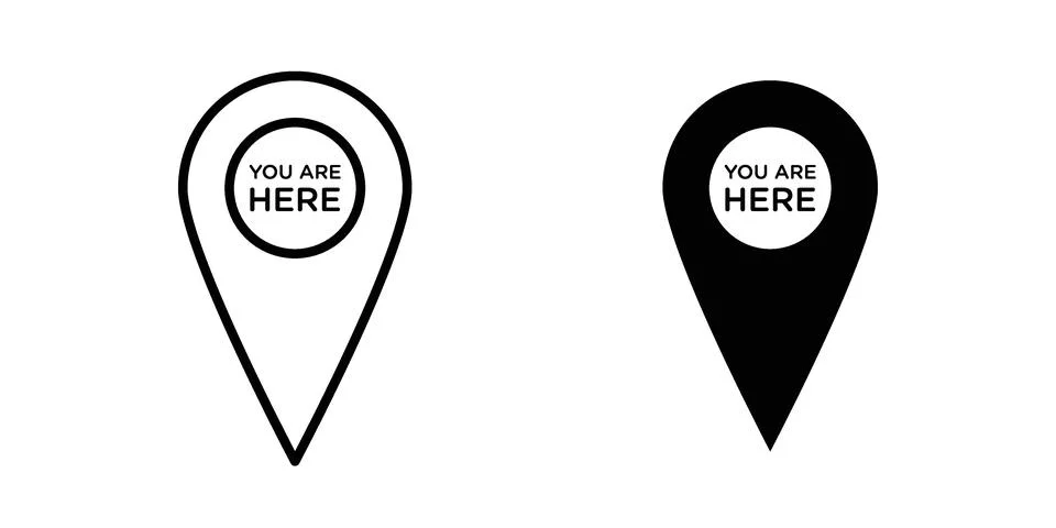 You are Here Pointer icon black vector isolated on white Stock Illustration