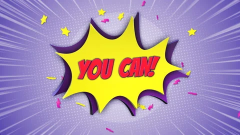 YOU CAN Comic Text Animation, with Alpha Matte, Loop Video stock 172858881